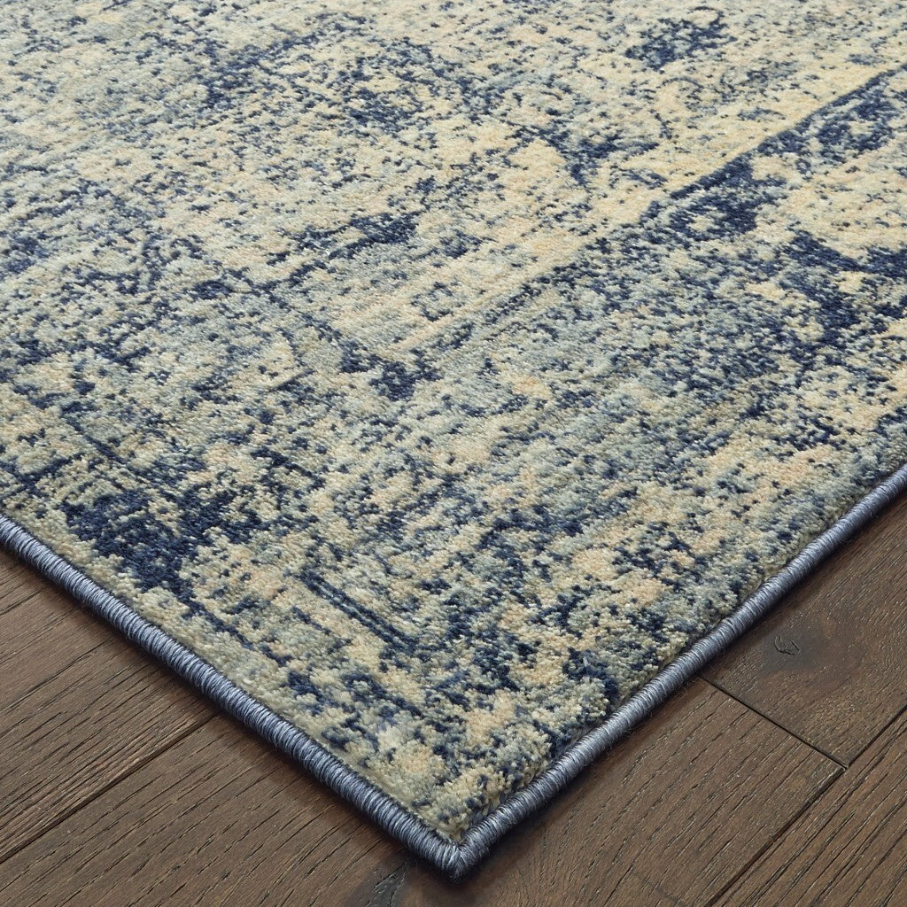 2'X8' Ivory And Blue Oriental Runner Rug