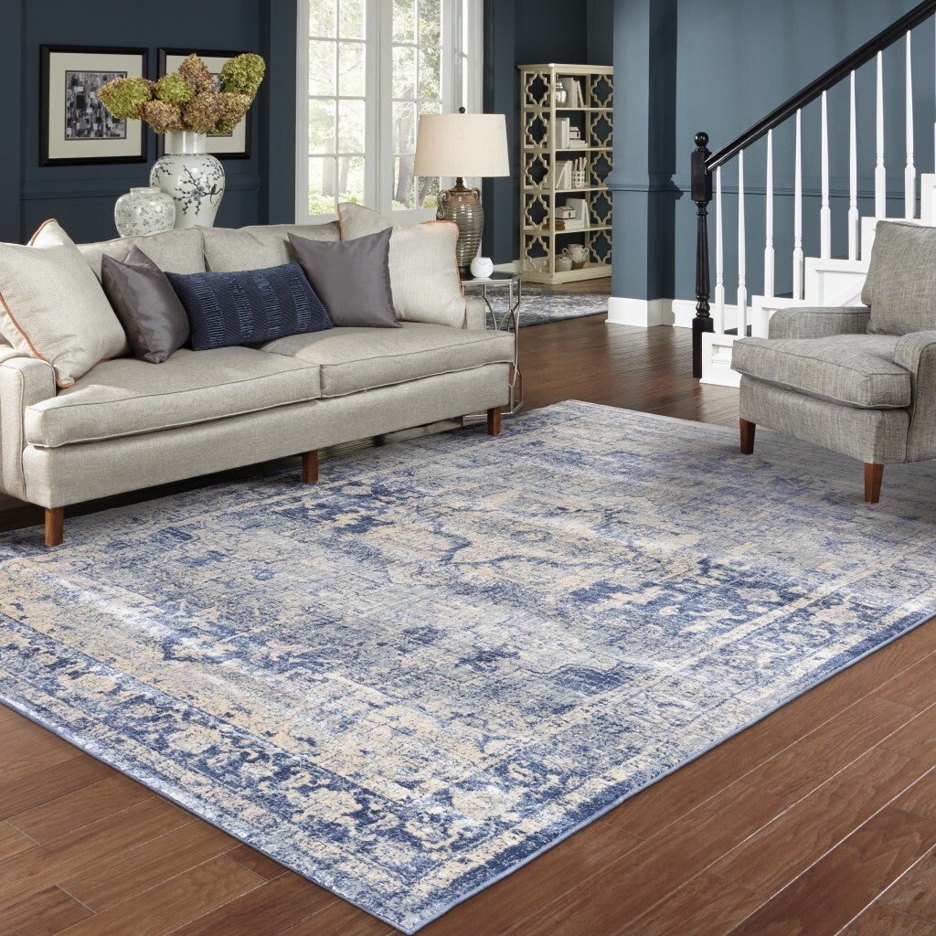 8'X11' Ivory And Blue Oriental Area Rug
