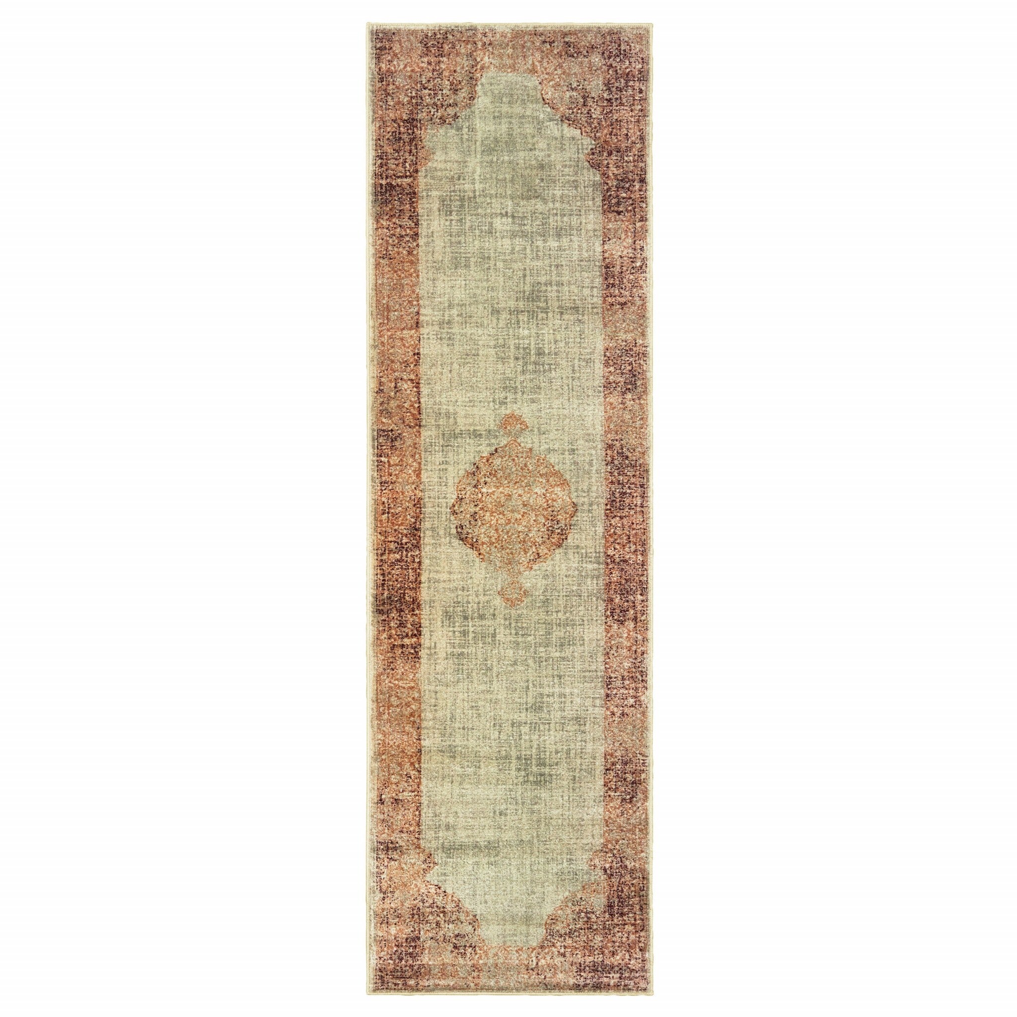2'X8' Ivory And Pink Medallion Runner Rug