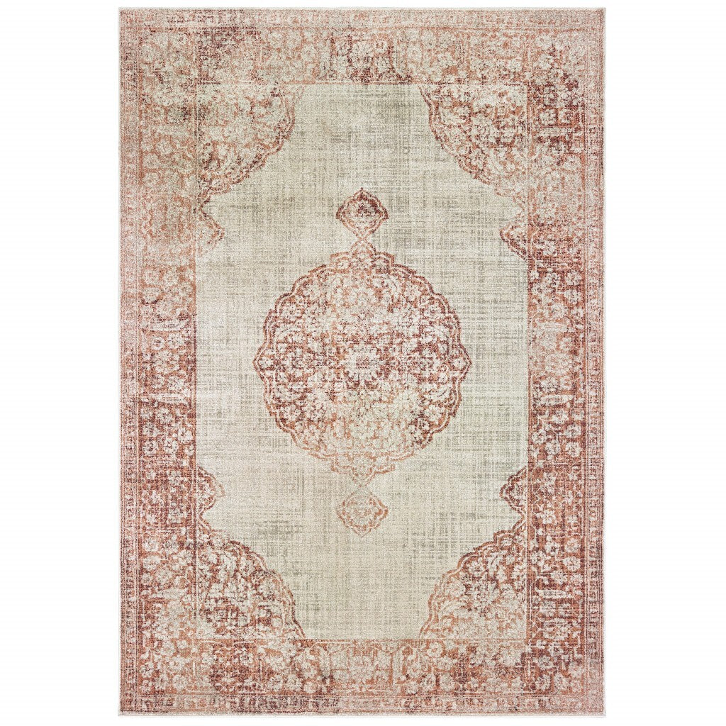10'X13' Ivory And Pink Medallion Area Rug