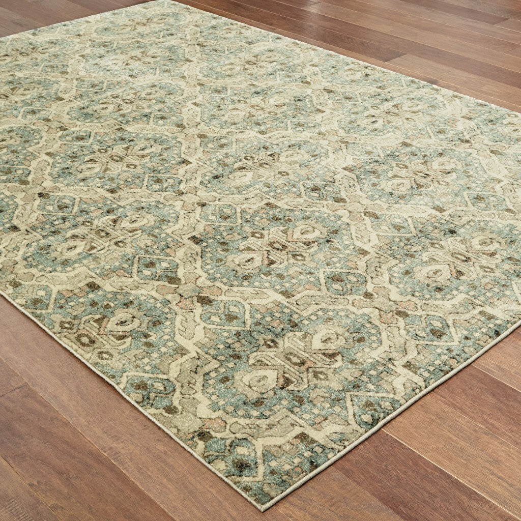 10'X13' Ivory And Blue Geometric Area Rug