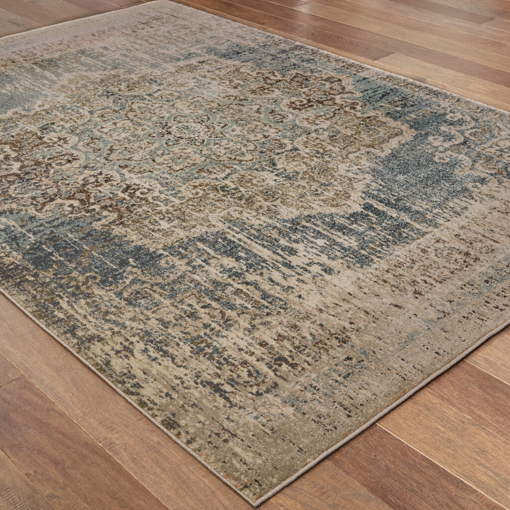 10'X13' Blue And Ivory Medallion Area Rug