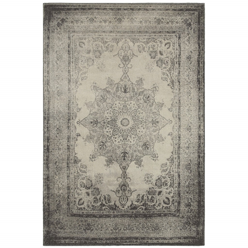 4'X6' Ivory And Gray Pale Medallion Area Rug