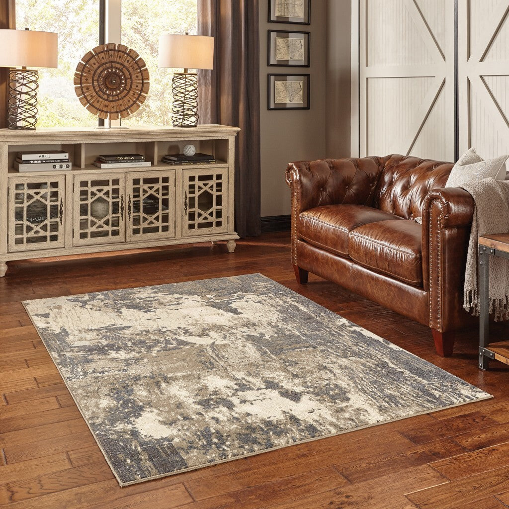 7'X10' Gray And Ivory Abstract Area Rug