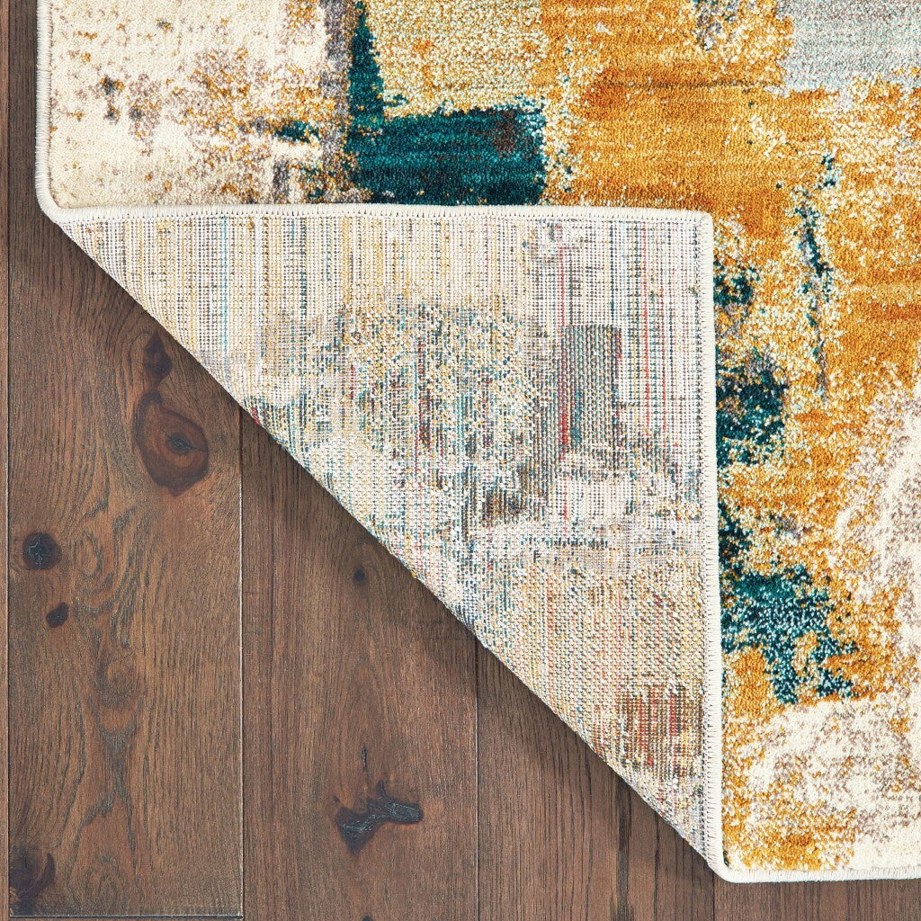 2'X3' Blue And Gold Abstract Strokes Scatter Rug