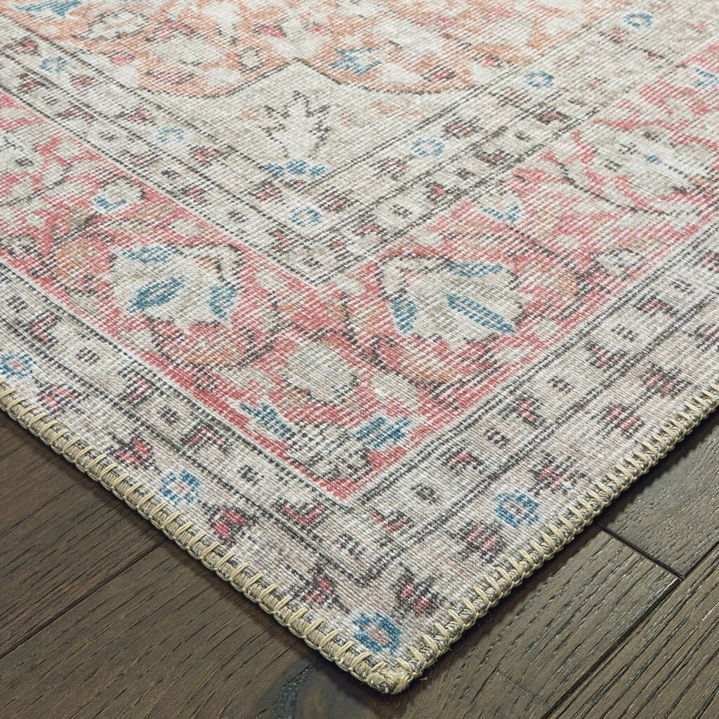 2'X3' Ivory And Pink Oriental Scatter Rug