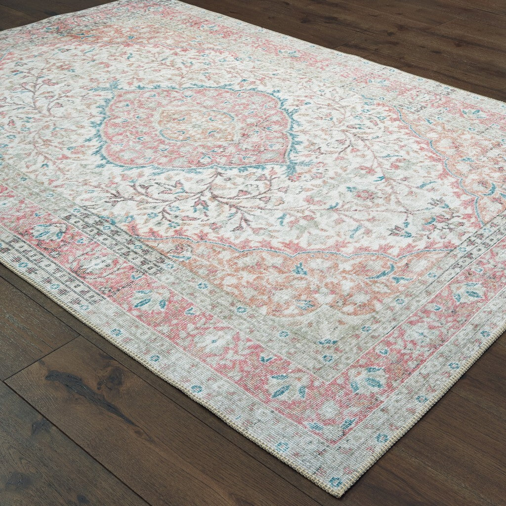2'X3' Ivory And Pink Oriental Scatter Rug