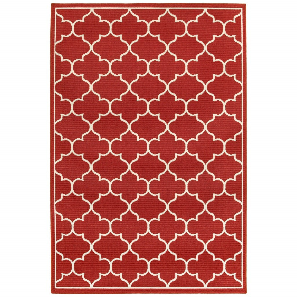 2'X3' Red And Ivory Trellis Indoor Outdoor Scatter Rug