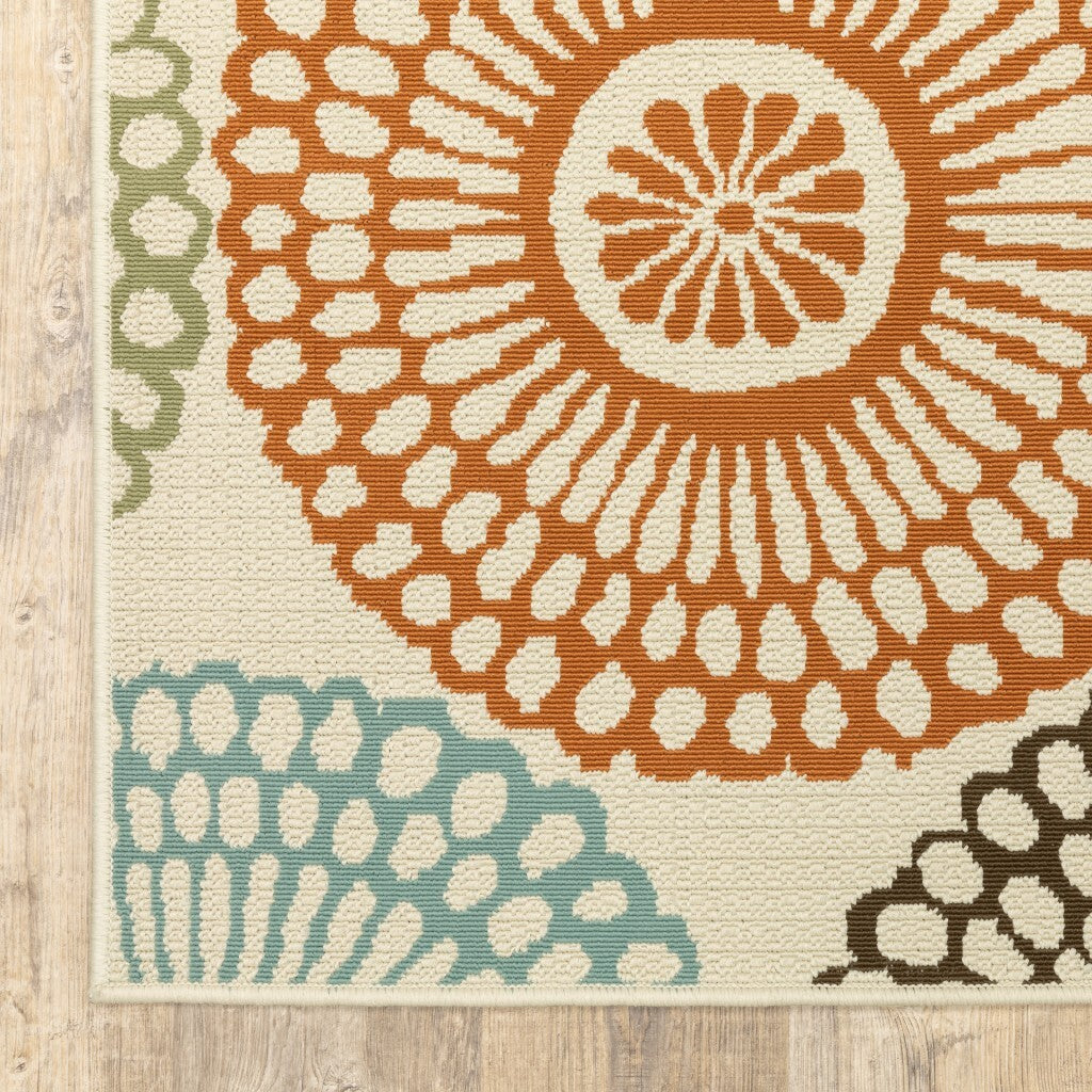 2'X4' Beige And Blue Medallion Indoor Outdoor Scatter Rug
