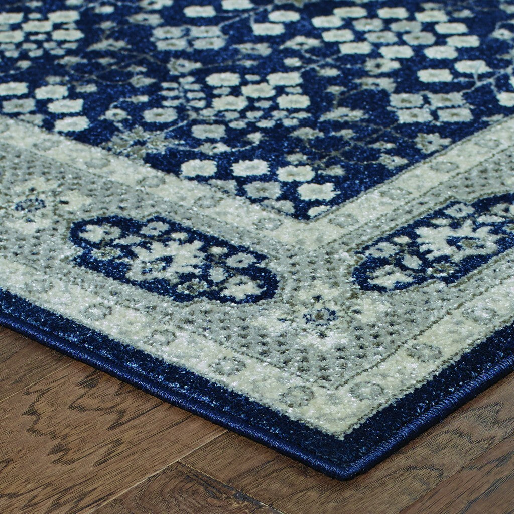 2'X3' Navy And Gray Floral Ditsy Scatter Rug