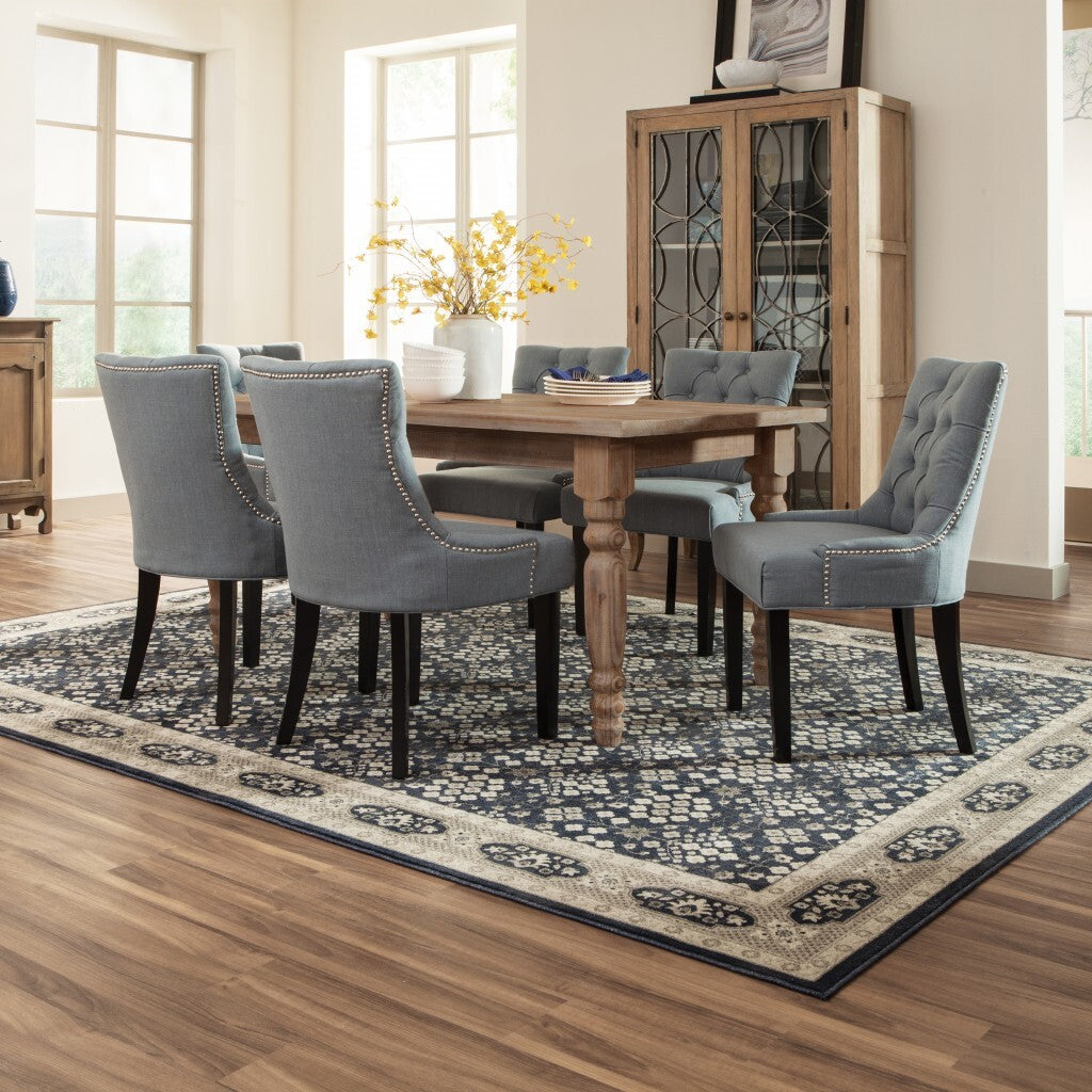 2'X3' Navy And Gray Floral Ditsy Scatter Rug