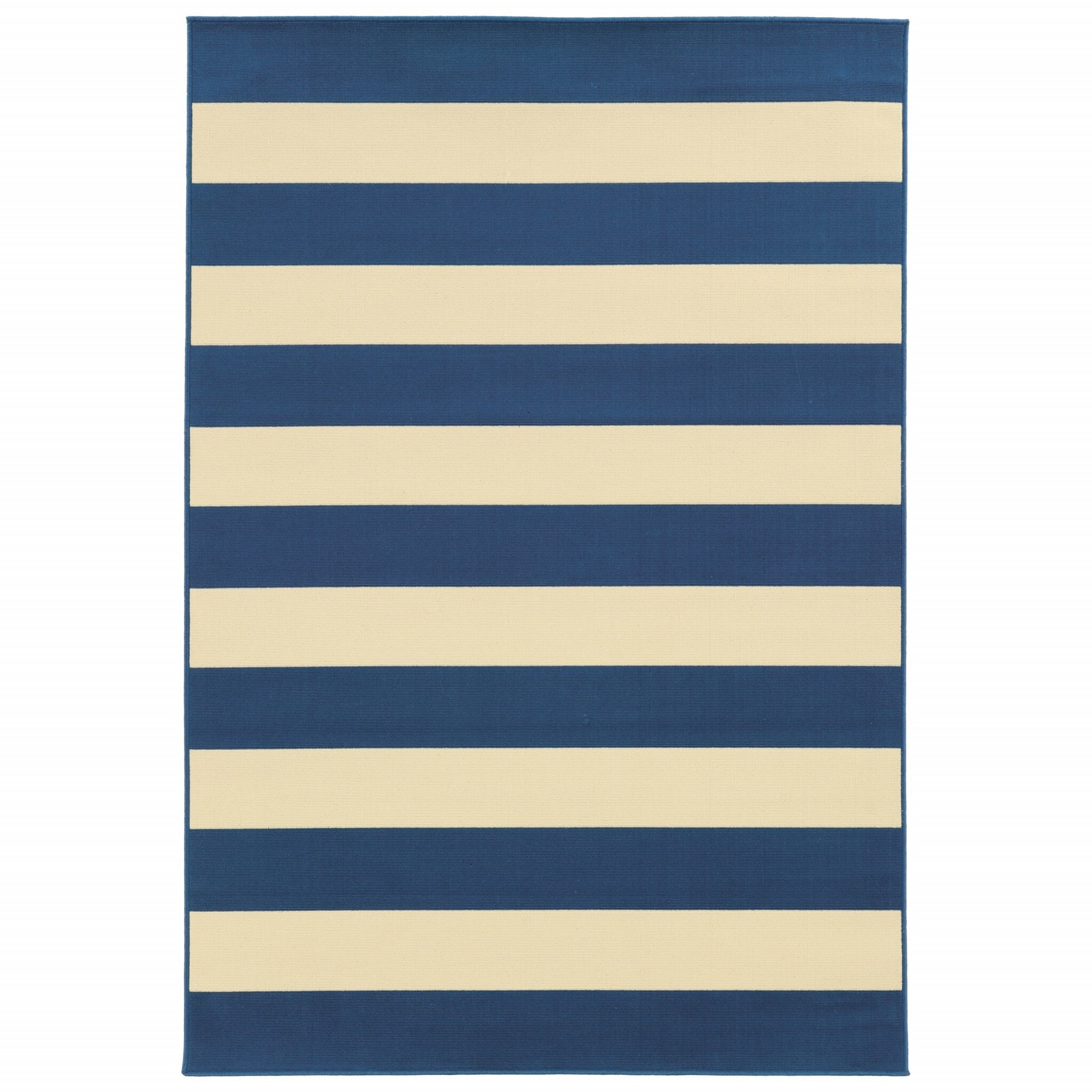 2'X4' Blue And Ivory Striped Indoor Outdoor Scatter Rug