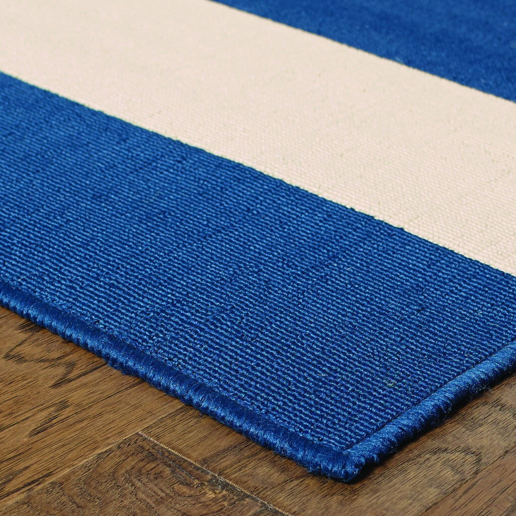 2'X4' Blue And Ivory Striped Indoor Outdoor Scatter Rug