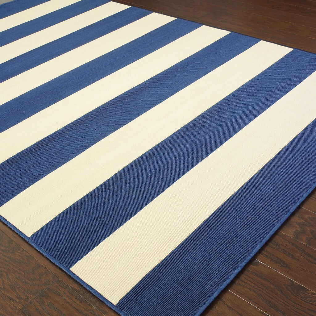 2'X4' Blue And Ivory Striped Indoor Outdoor Scatter Rug