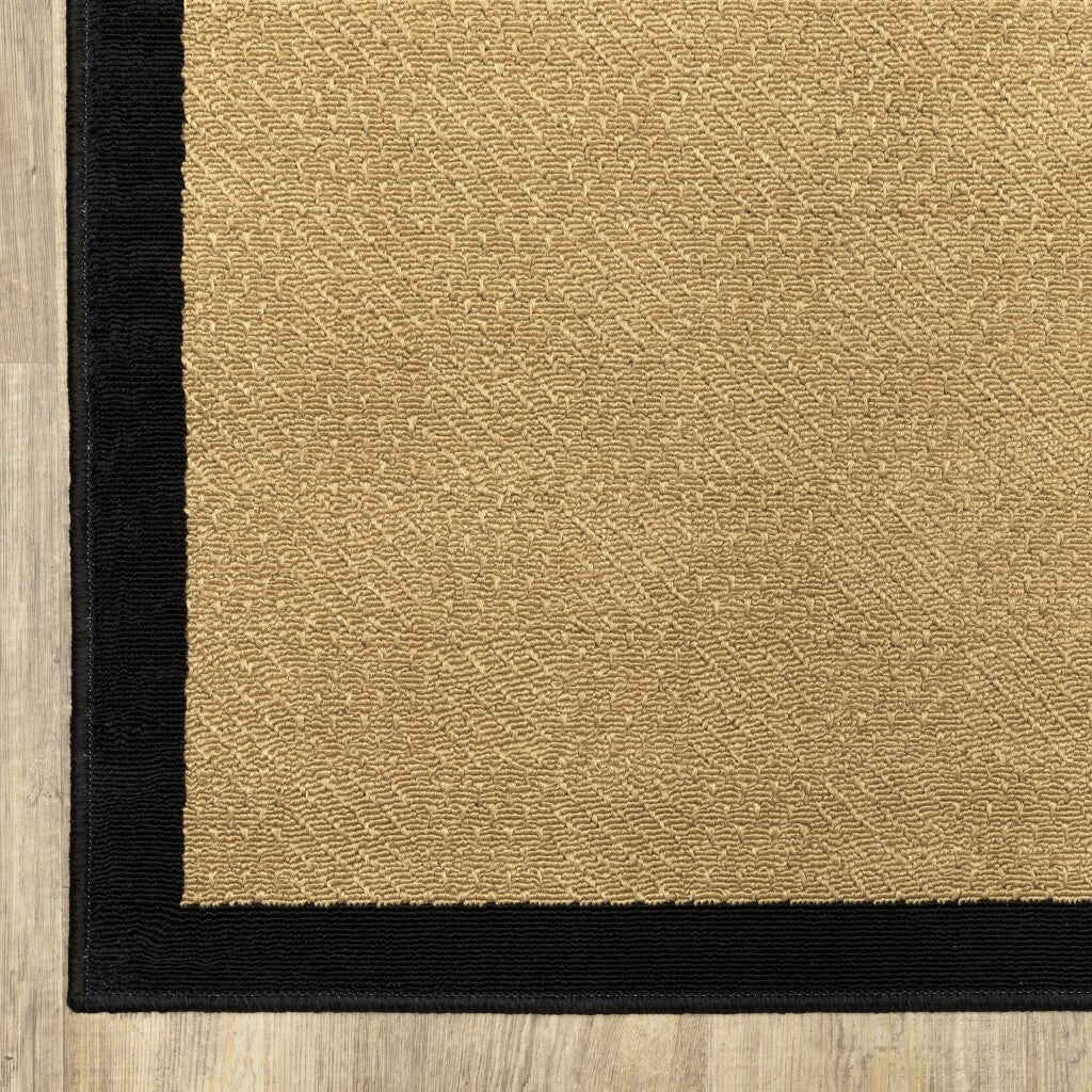 2'X8' Beige And Black Plain Indoor Outdoor Runner Rug