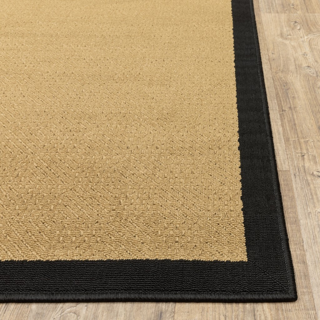 2'X8' Beige And Black Plain Indoor Outdoor Runner Rug