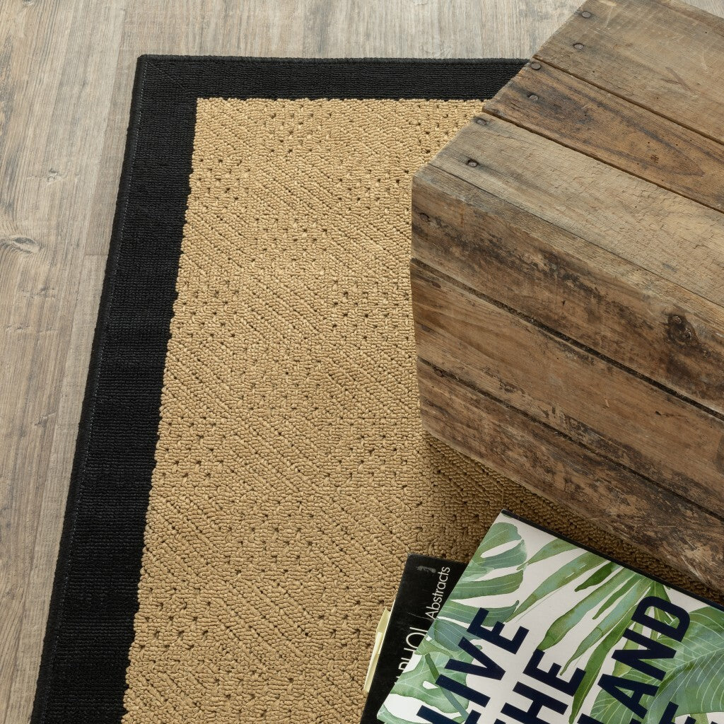 2'X8' Beige And Black Plain Indoor Outdoor Runner Rug