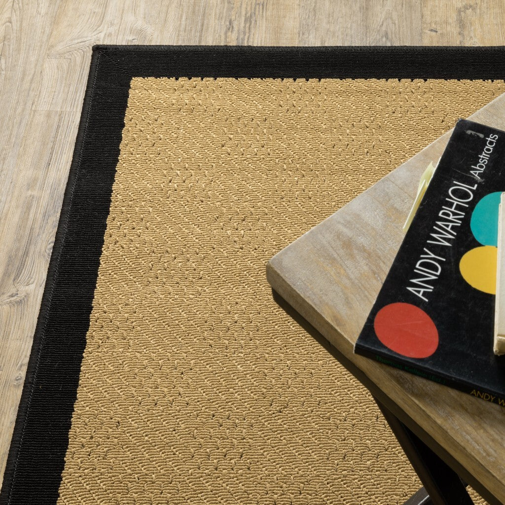 2'X8' Beige And Black Plain Indoor Outdoor Runner Rug