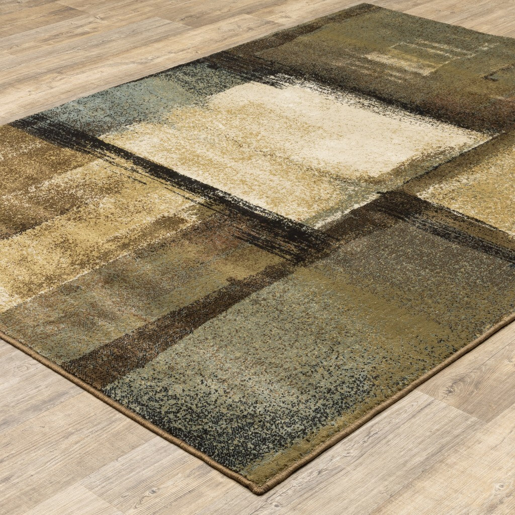 7'X9' Brown And Beige Distressed Blocks Area Rug