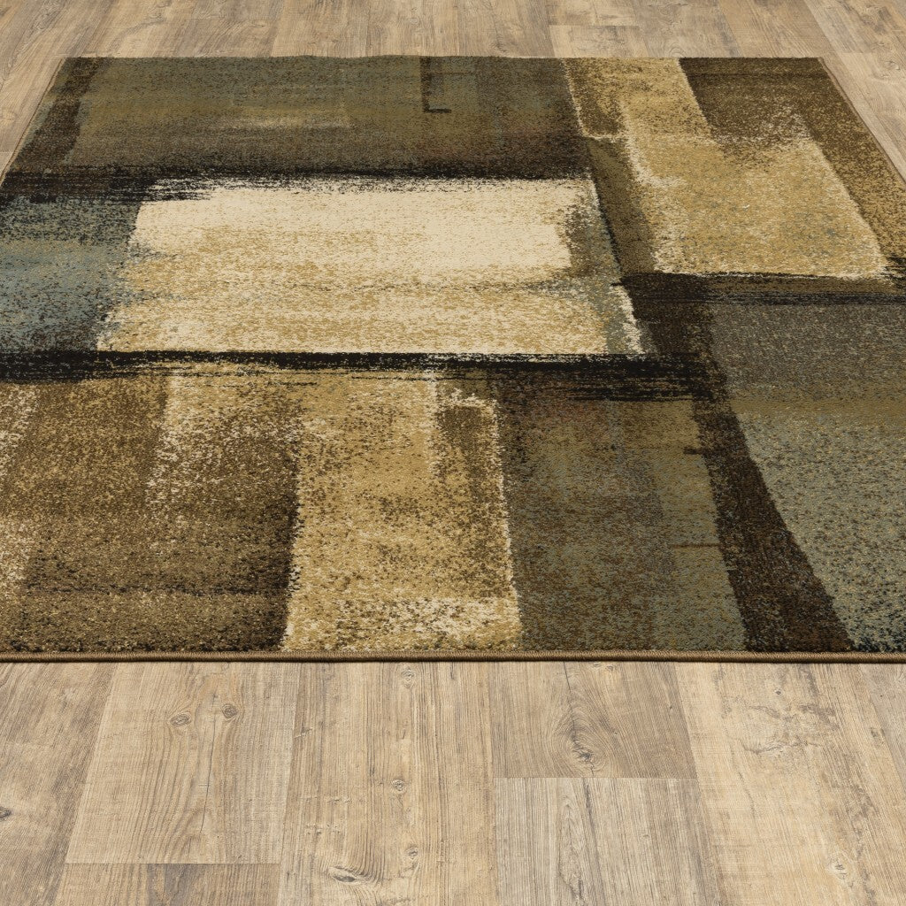 7'X9' Brown And Beige Distressed Blocks Area Rug