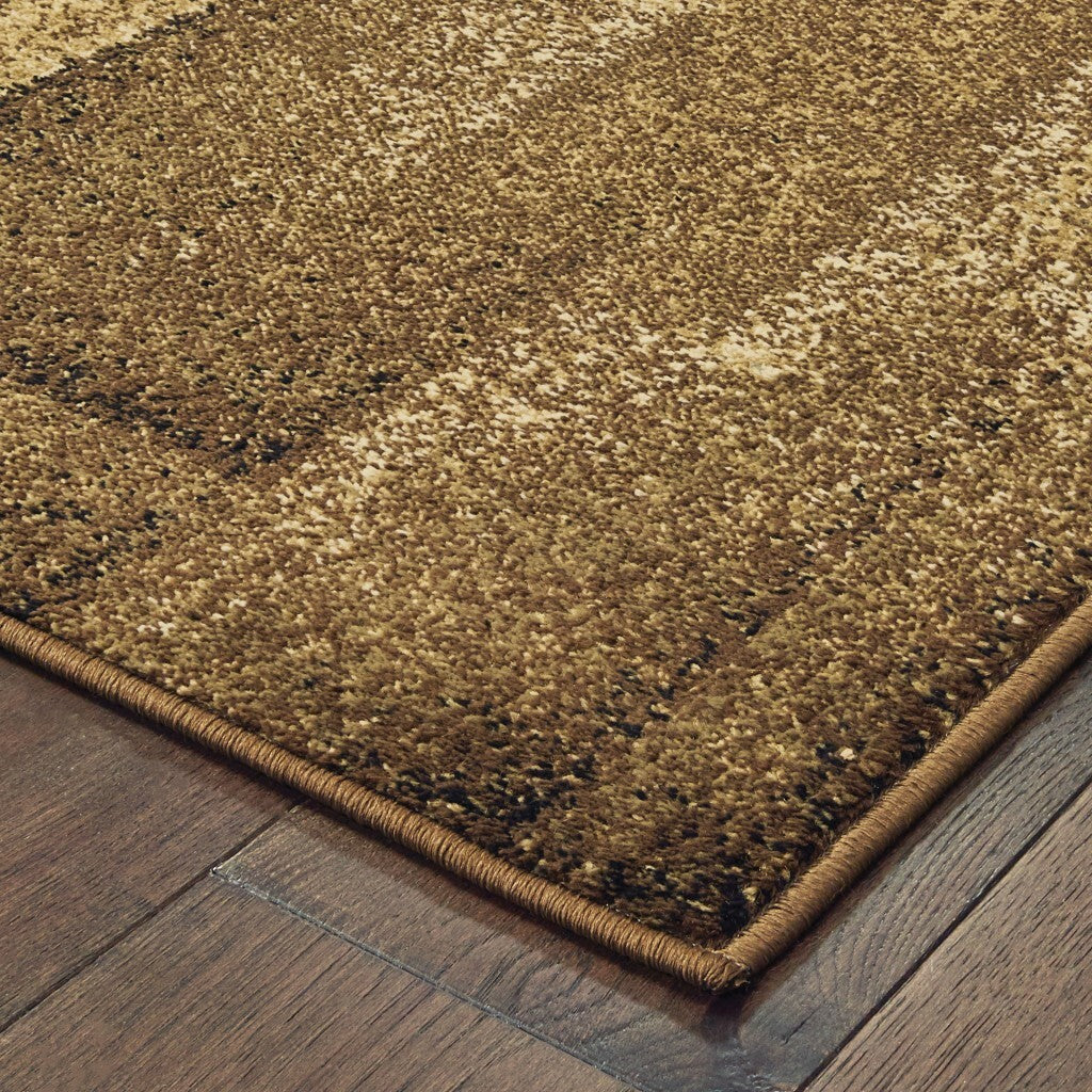 7'X9' Brown And Beige Distressed Blocks Area Rug