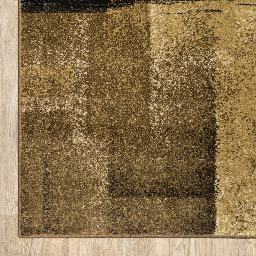 7'X9' Brown And Beige Distressed Blocks Area Rug