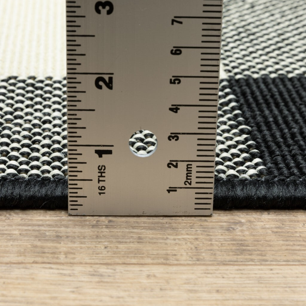 2'X8' Black And Ivory Gingham Indoor Outdoor Runner Rug