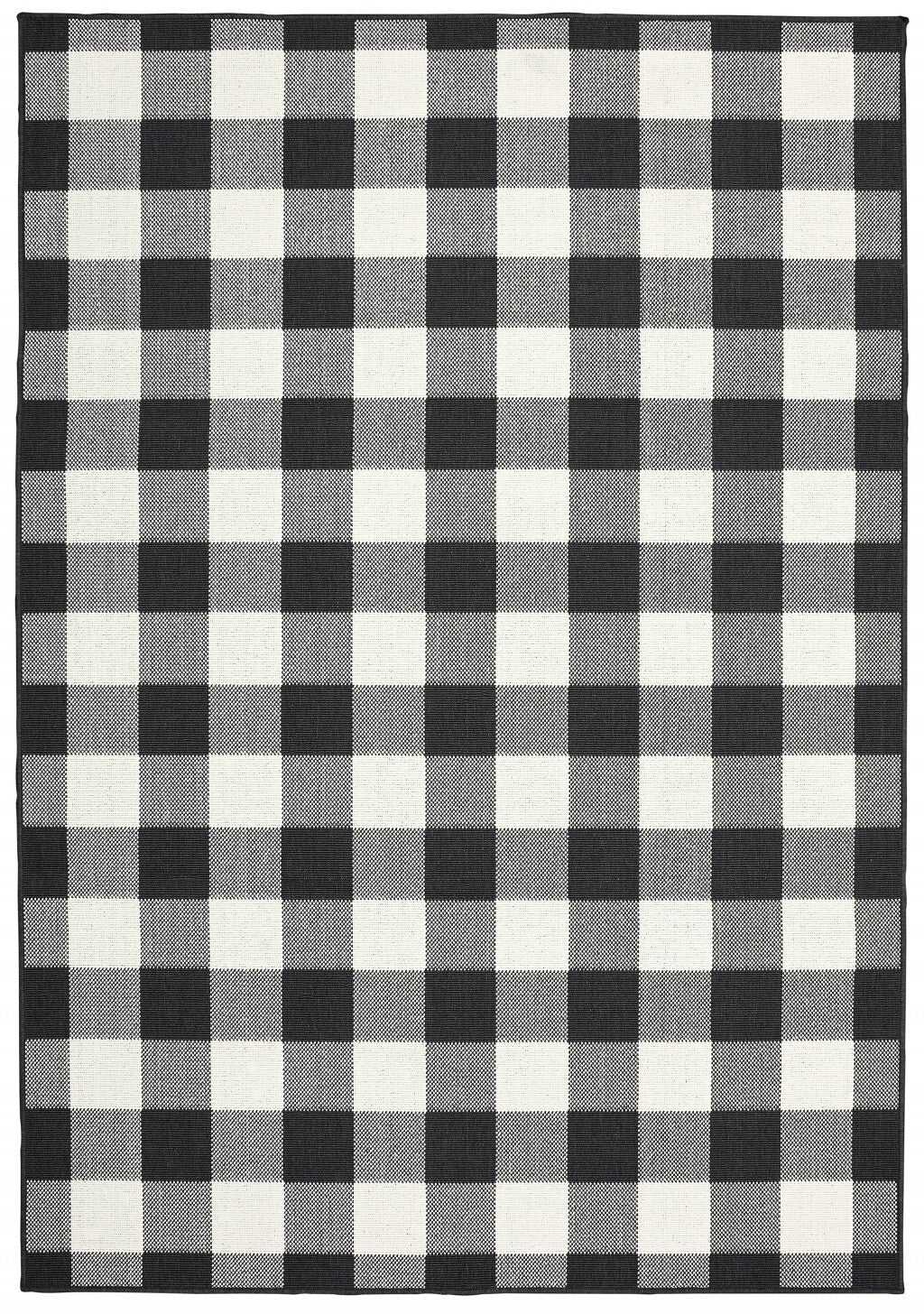 9'X13' Black And Ivory Gingham Indoor Outdoor Area Rug