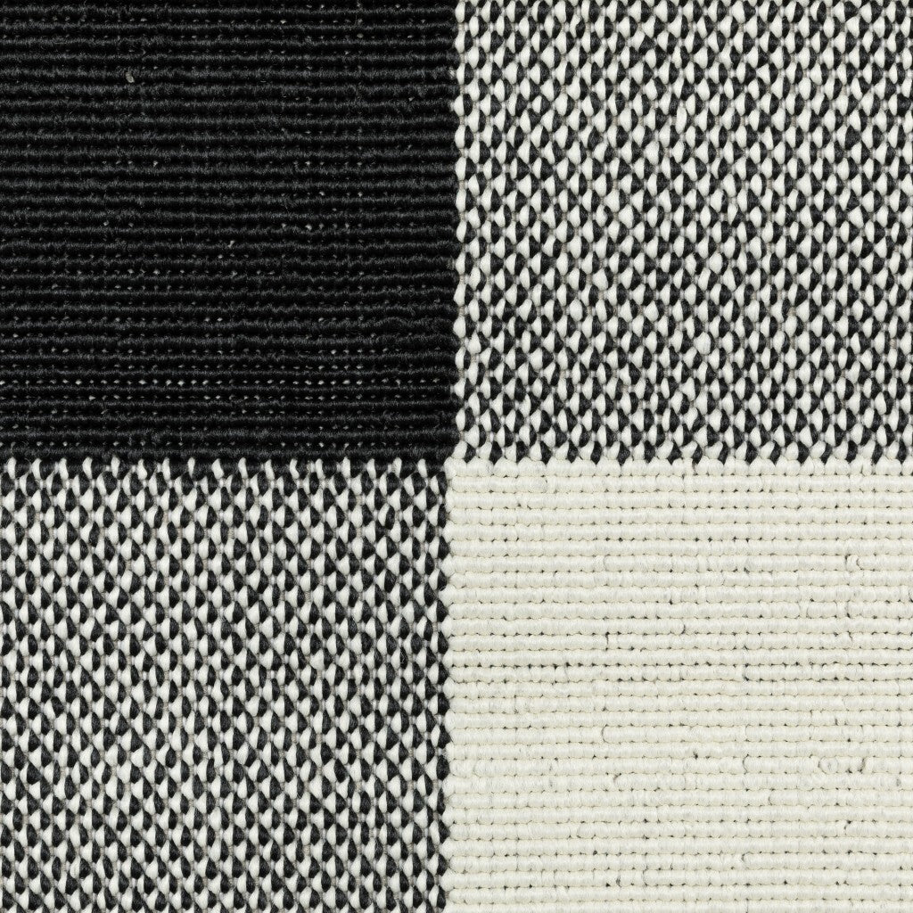 9'X13' Black And Ivory Gingham Indoor Outdoor Area Rug