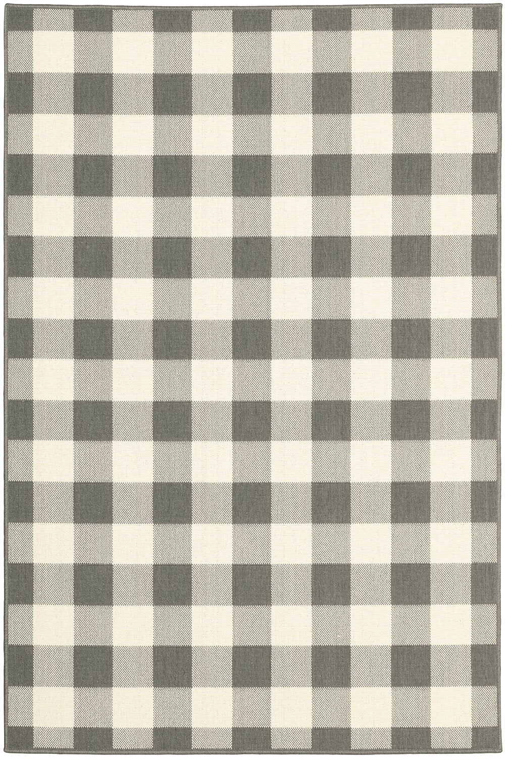 9'X13' Gray And Ivory Gingham Indoor Outdoor Area Rug
