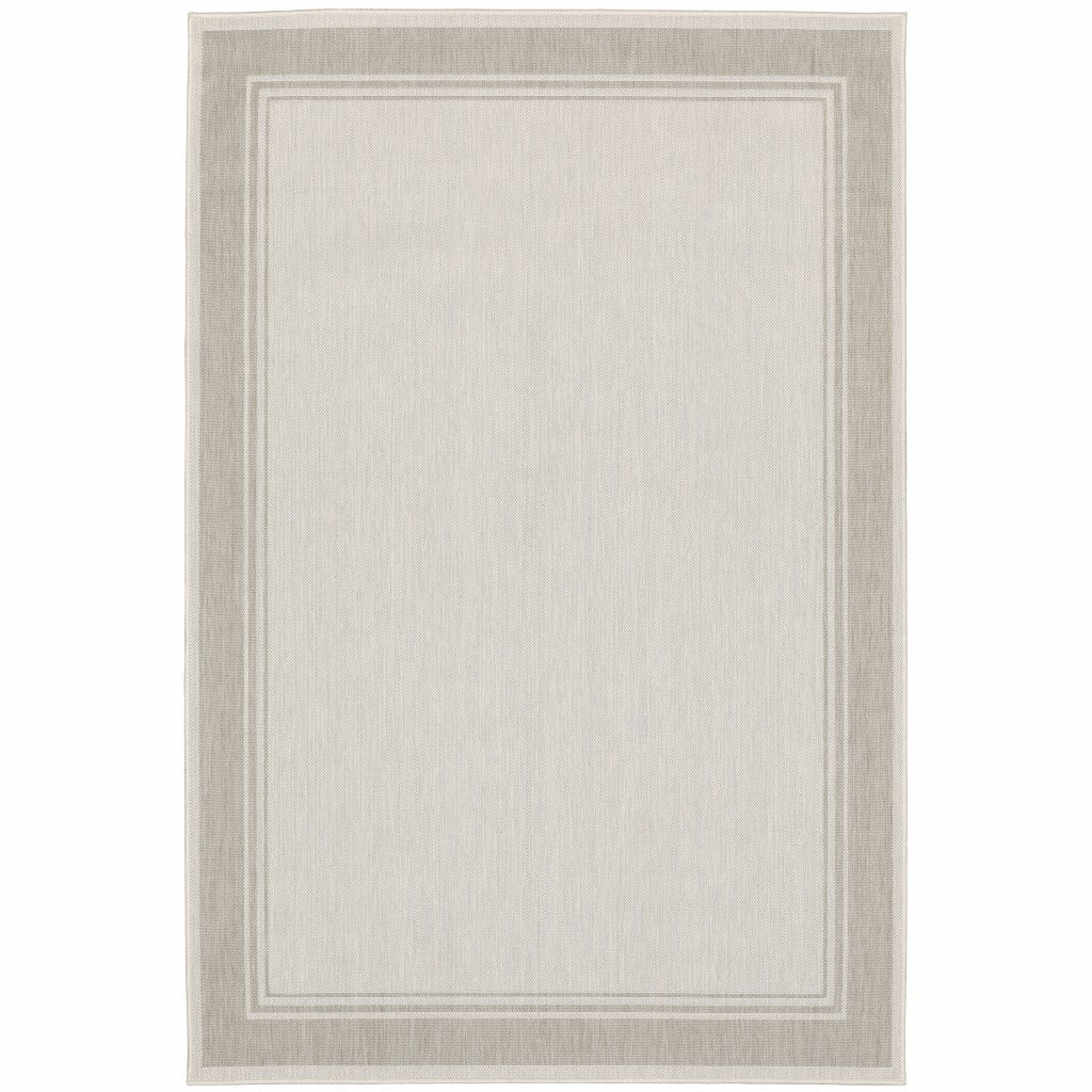 3'X5' Ivory And Gray Bordered Indoor Outdoor Area Rug