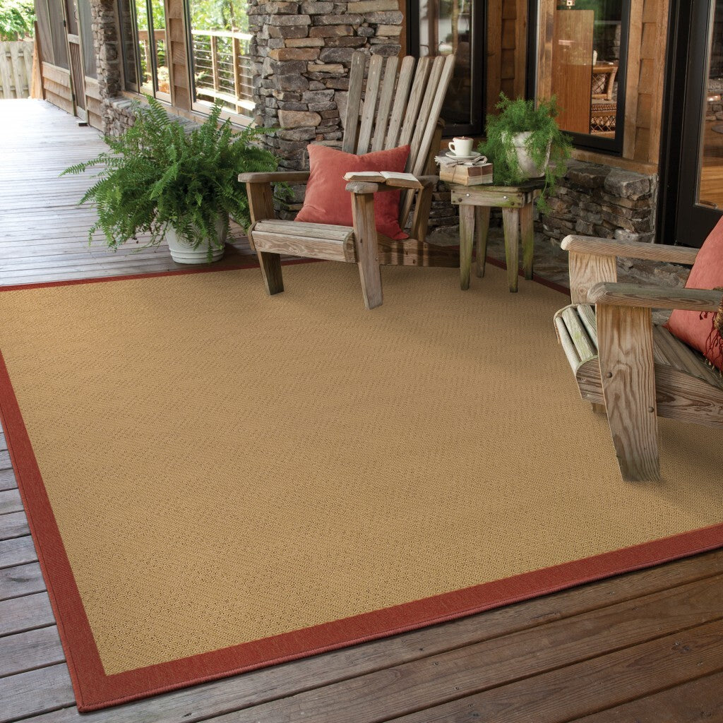 2'X4' Beige And Red Plain Indoor Outdoor Scatter Rug