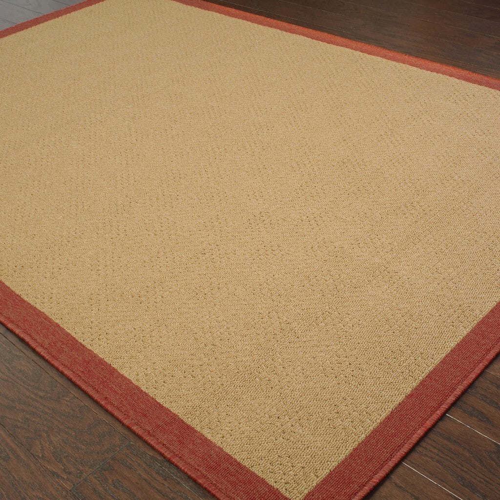 2'X4' Beige And Red Plain Indoor Outdoor Scatter Rug