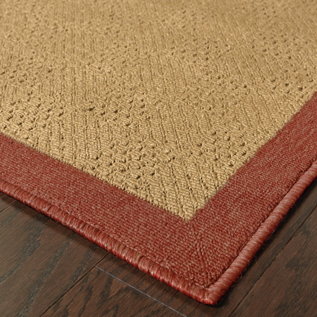 2'X4' Beige And Red Plain Indoor Outdoor Scatter Rug