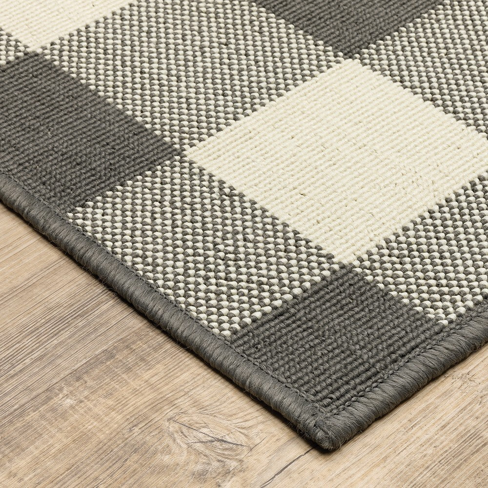 2'X4' Gray And Ivory Gingham Indoor Outdoor Area Rug