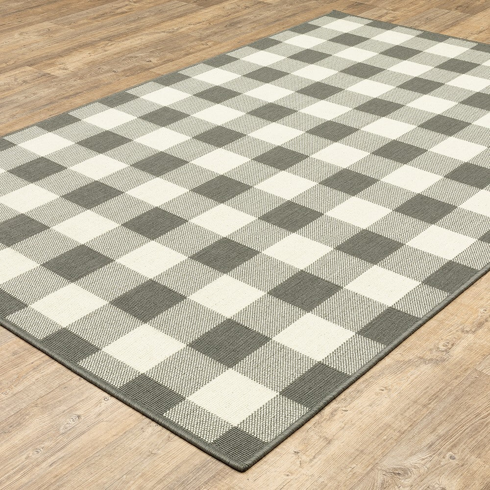 2'X4' Gray And Ivory Gingham Indoor Outdoor Area Rug