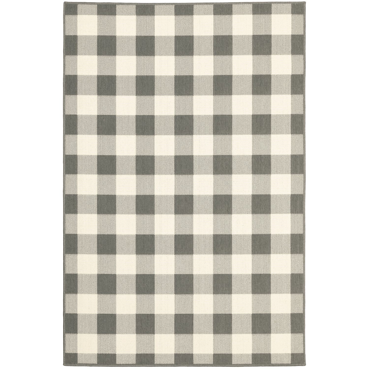 2'X4' Gray And Ivory Gingham Indoor Outdoor Area Rug