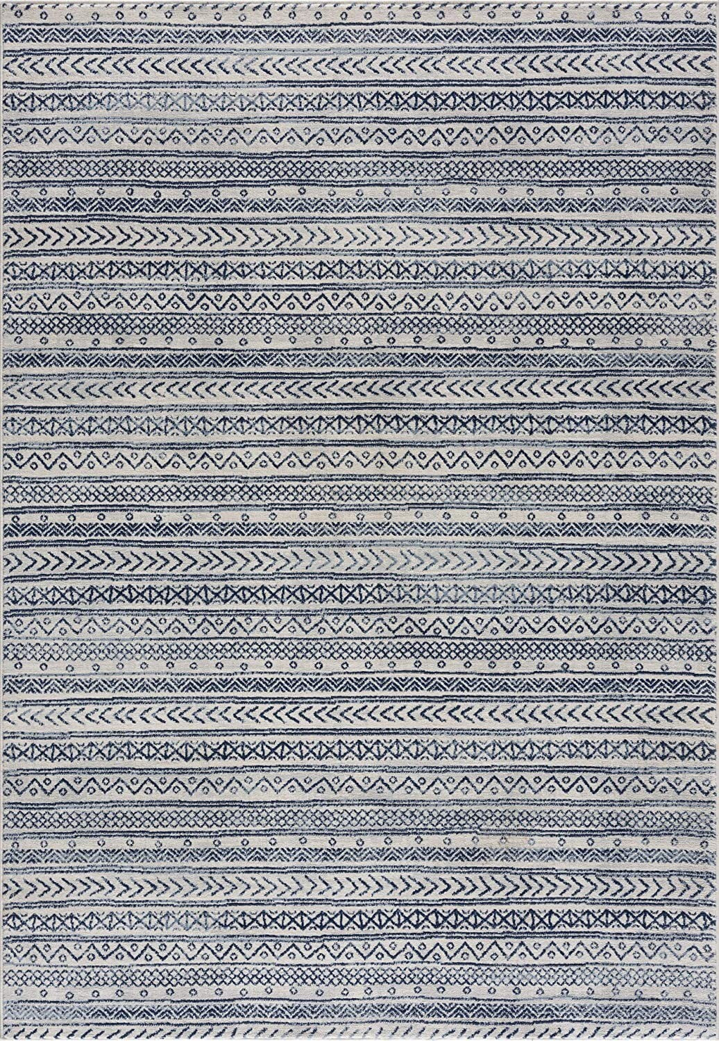 2' X 4' Navy Blue Decorative Stripes Area Rug