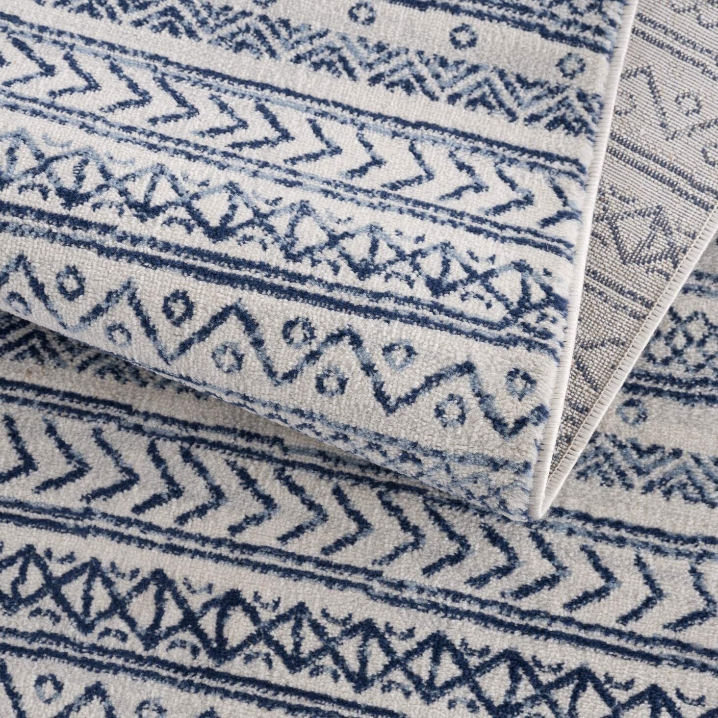 2' X 4' Navy Blue Decorative Stripes Area Rug