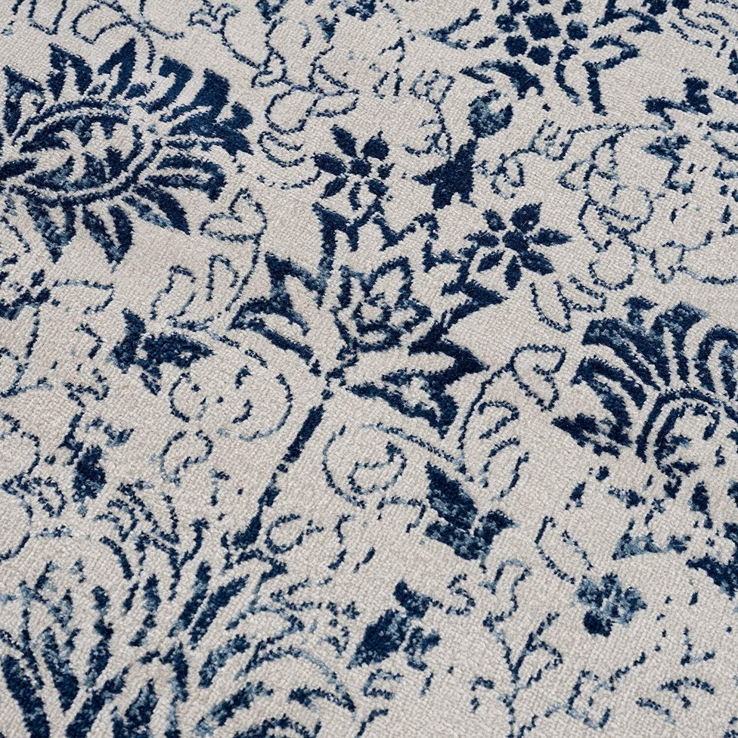2' X 3' Navy Blue Distressed Floral Scatter Rug