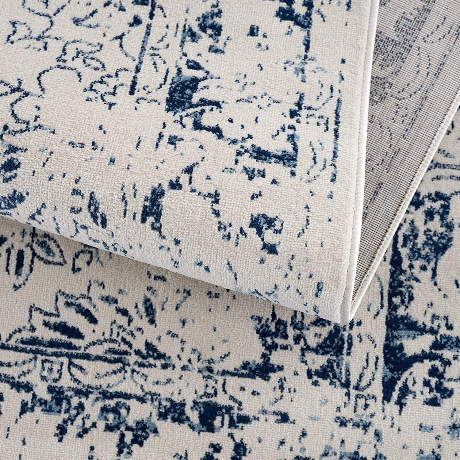 2' X 3' Navy Blue Distressed Floral Scatter Rug