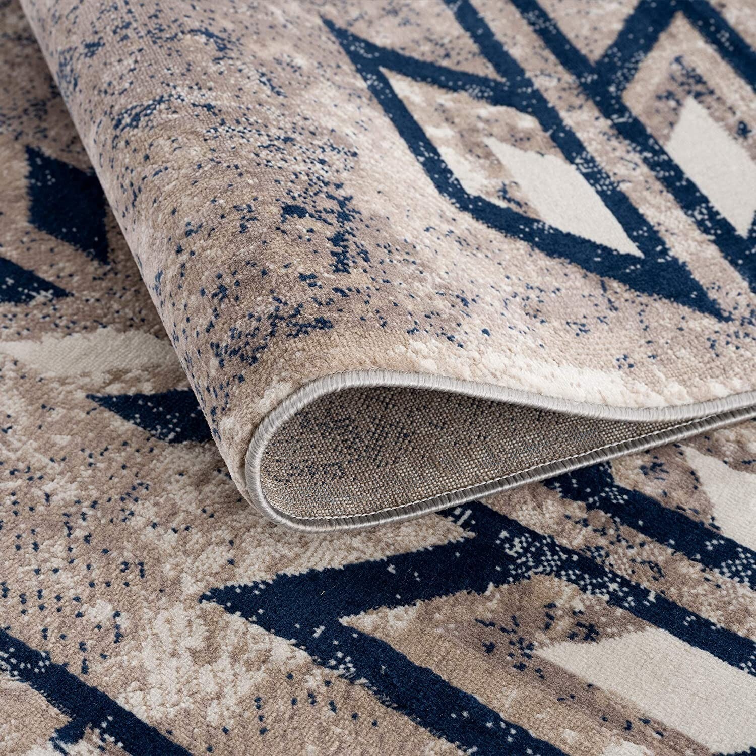 2' X 3' Beige And Blue Boho Chic Scatter Rug