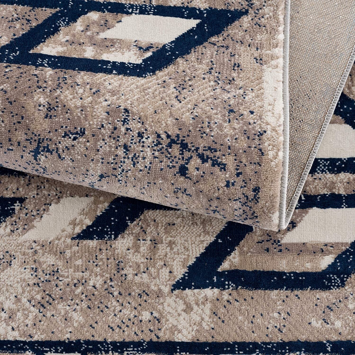 2' X 3' Beige And Blue Boho Chic Scatter Rug