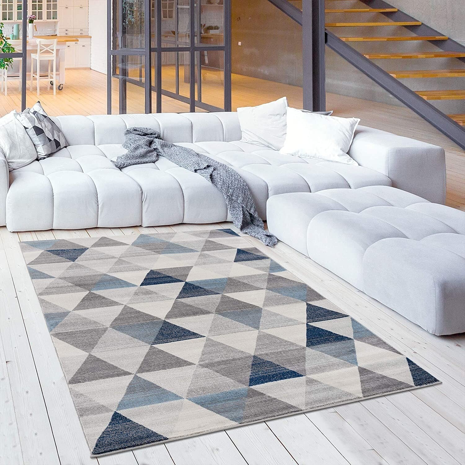 2' X 3' Navy Blue Geometric Diamond Scatter Rug