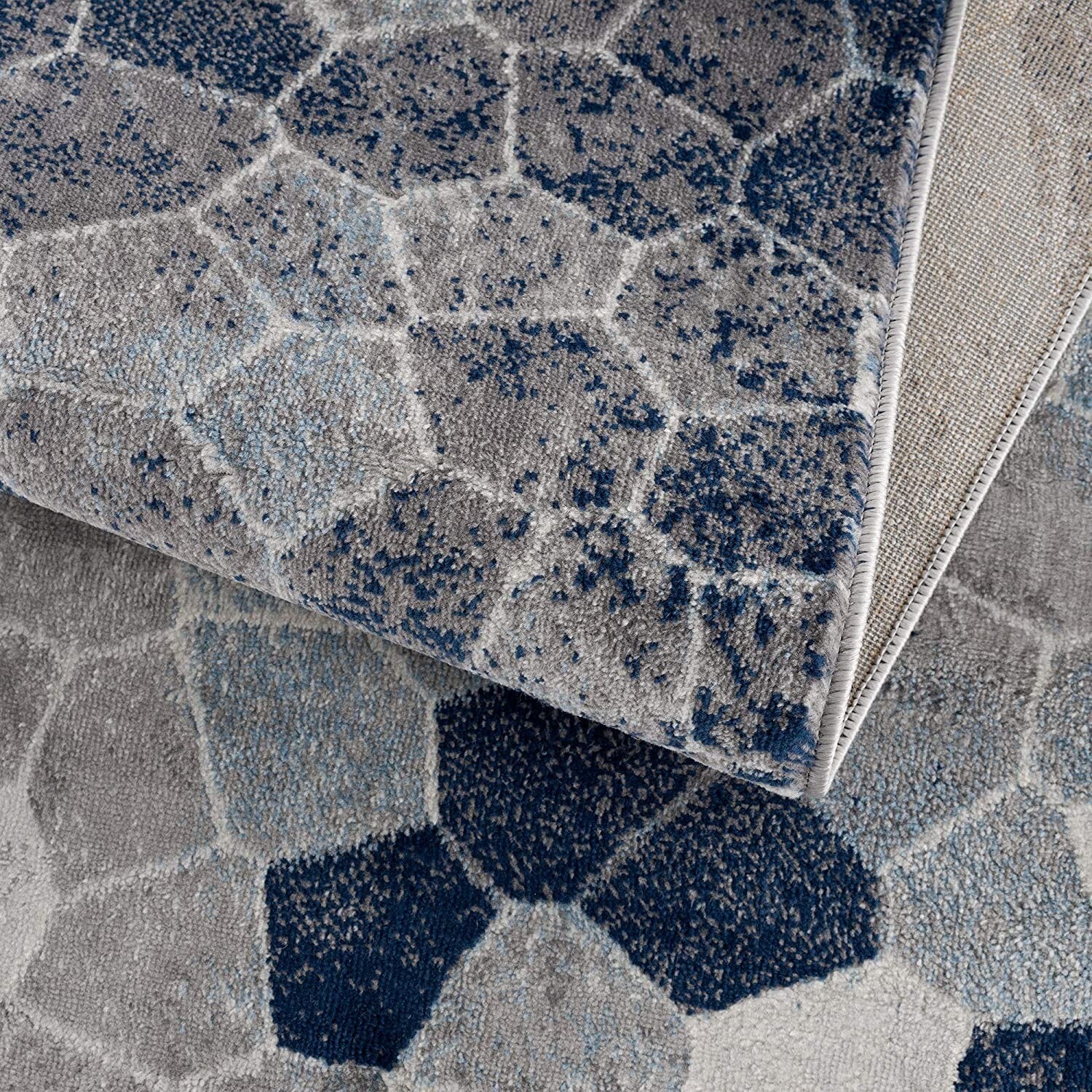 2' X 3' Navy Blue Cobblestone Pattern Scatter Rug