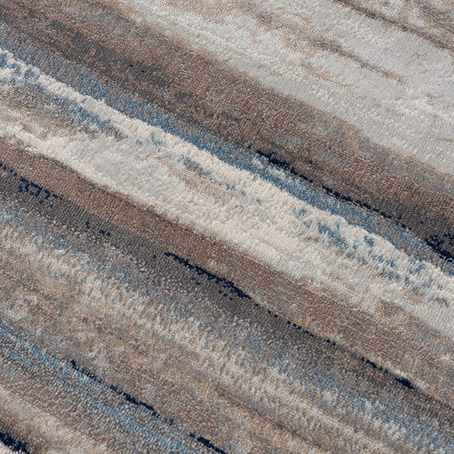 2' X 3' Blue And Beige Distressed Stripes Scatter Rug