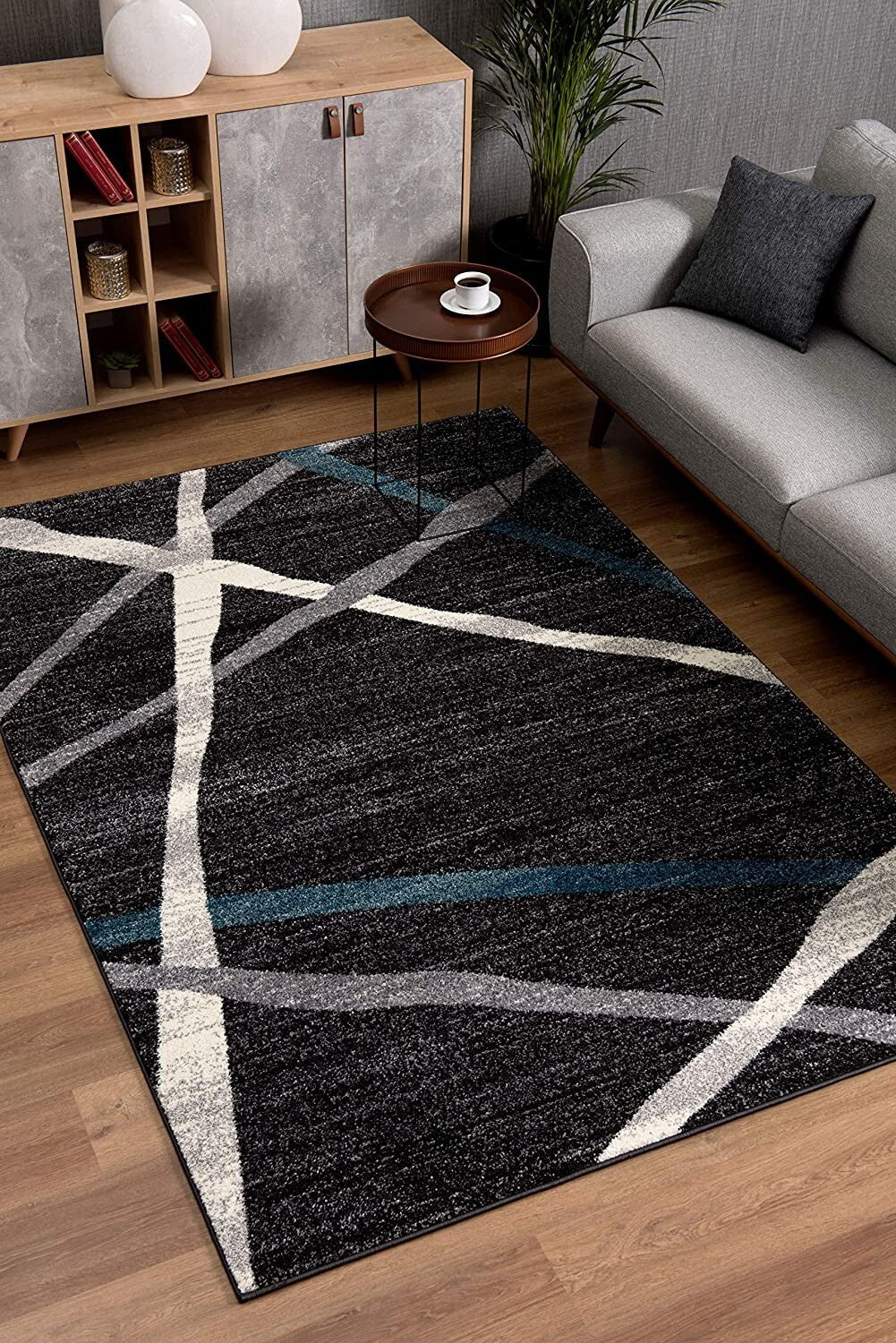 8' X 11' Distressed Black And Gray Abstract Area Rug