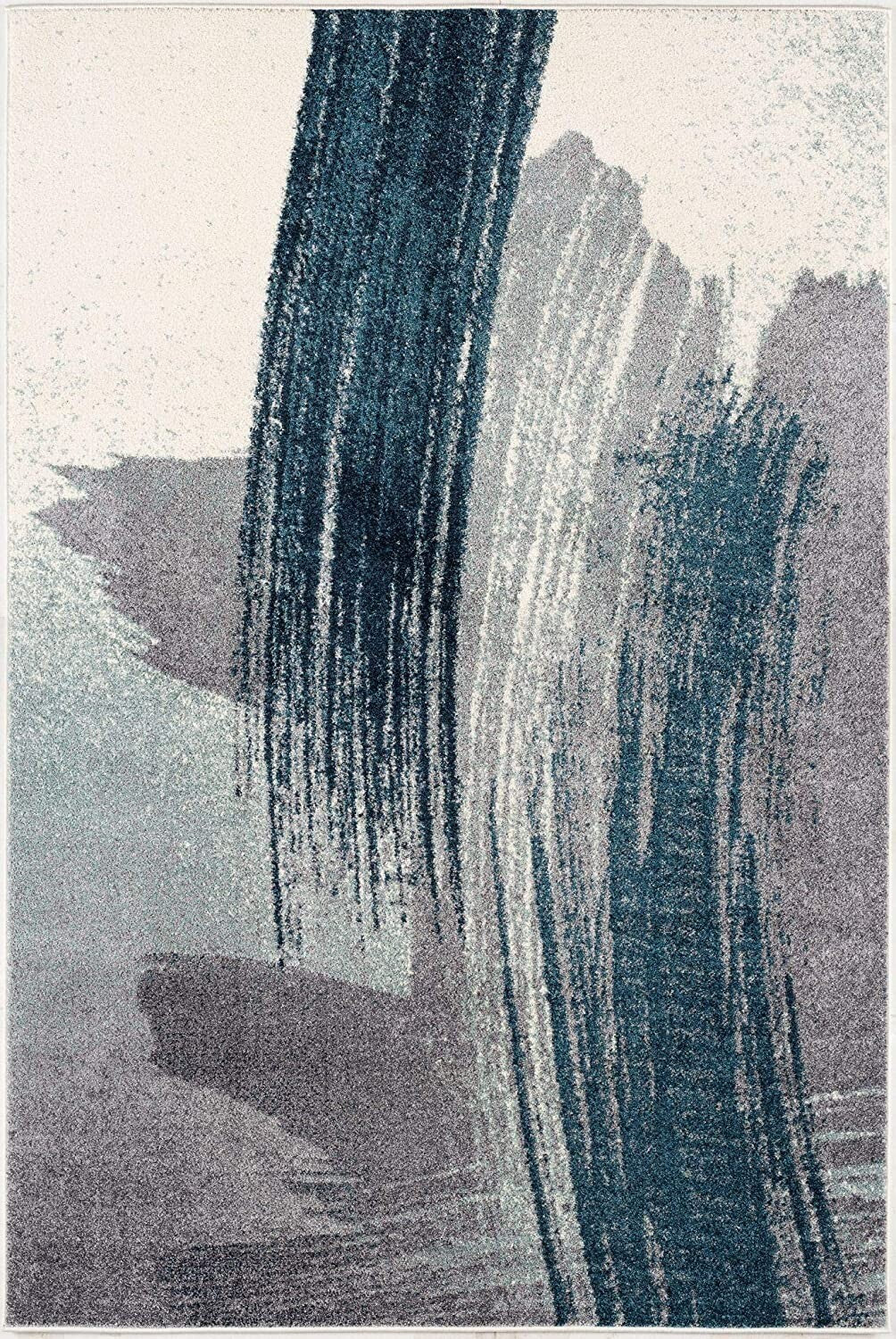 8' X 11' White And Blue Abstract Strokes Area Rug
