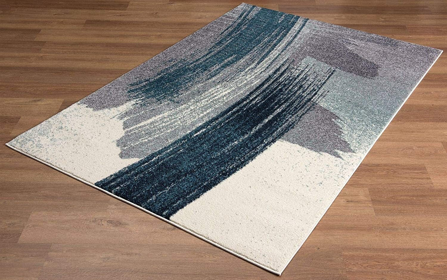 8' X 11' White And Blue Abstract Strokes Area Rug