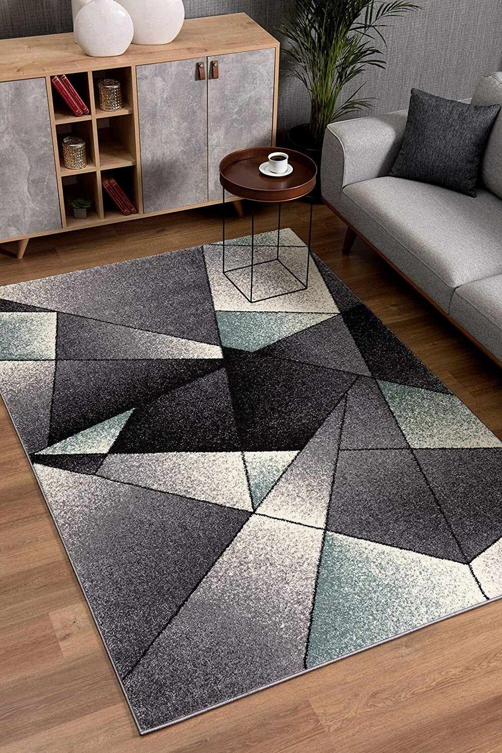 7' X 9' Gray And Blue Prism Pattern Area Rug